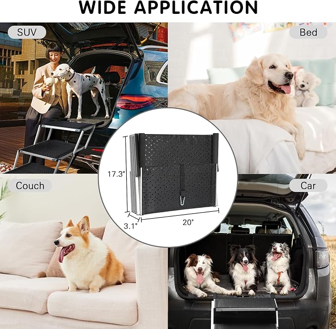 DGSL Folding Dog Stairs for Car, 20" Extra Wide 4-Step for Large Dogs | Extra-Wide Stable Steps Reducing Jumping Needs and Supporting Safer Pet Mobility