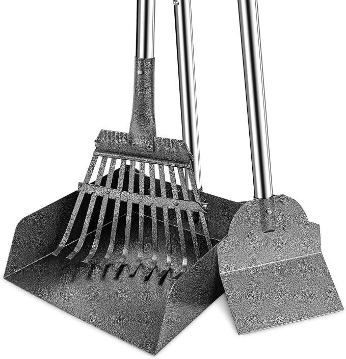 Petrip Large Pooper Scooper, Detachable Long Handle Poop Scooper for Large Medium Dog, Metal Dog Pooper Scooper with Rake Tray Spade, Easy Pick Up, Suitable for Lawn, Soil and Gravel