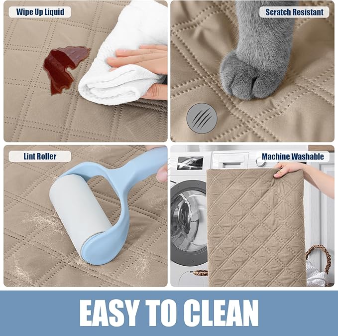 Smiry Waterproof Dog Bed Cover Pet Blanket, Soft Washable Dog Blanket for Furniture Bed Couch Sofa Reversible, Checkered (30"x80", Taupe/Beige)