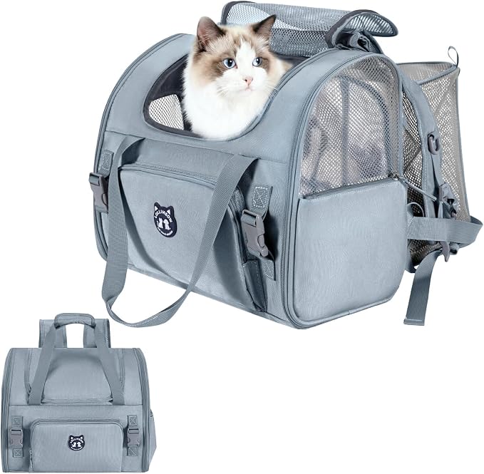 Lollimeow Expandable Cat Carrier Backpack for Large Cats - Airline Approved Pet Carrier Backpack for Small Dogs, Hiking & Travel, Waterproof with Breathable Mesh, 22lbs Capacity (Light Grey, Large)