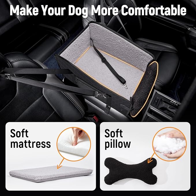 YJGF Center Console Dog Car Seat for Truck,Dog Car Seats for Small Dogs with Soft Pad,Pet Puppy Cars Seat (Black, Large)