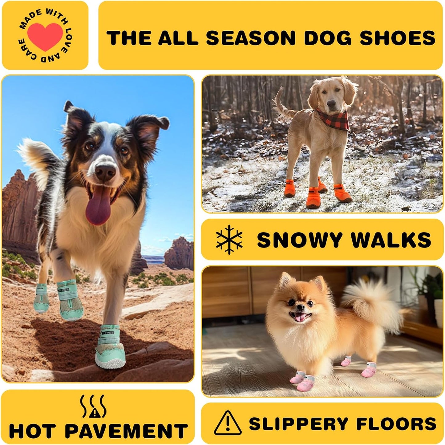 Hcpet Dog Shoes for Large Dogs, Waterproof Dog Booties for Small Medium Dogs, Anti-Slip Dog Boots & Paw Protectors for Hot Pavement Winter Snow Hiking with Reflective Straps Black Size 1