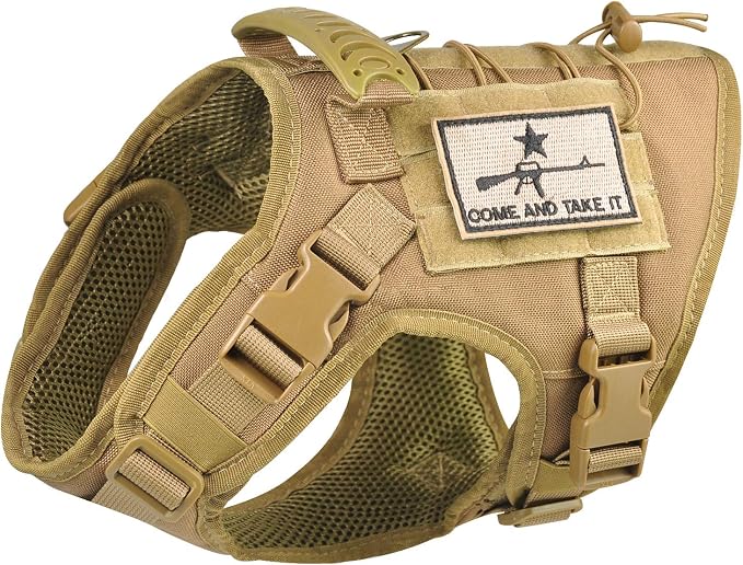 Tactical Dog Harness, No-Pull K9 Working Dog Vest with Rubber Handle, Military Service Dog Harness with MOLLE System & V-Ring for Large Medium Dogs, Khaki, M