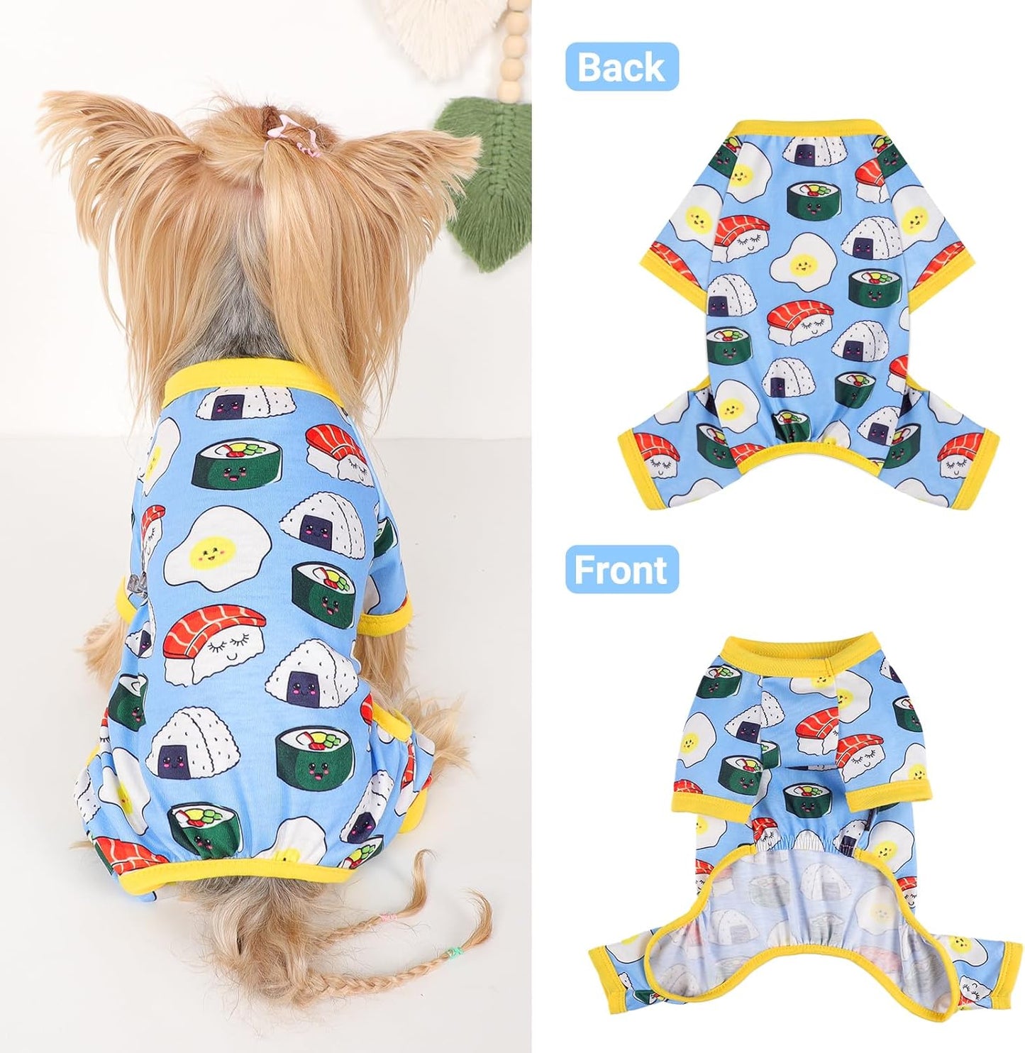 Dog Pajamas Small Sized Dogs Stretchable Summer Dog Clothes Pjs 4 Legs Girl Boy Cute Soft Puppy Outfits Doggie Cat Jammies Jumpsuit Sleeper for Pet (Bread, Medium)