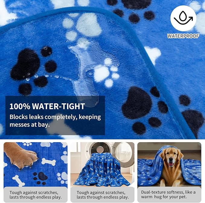 Dog Blanket Paw Bone Pattern 1 Pack 3 Colorful 60"*50" Super Soft Warm Flannel Sofa Cover Car Bed Protector, Urine Proof Washable Outdoor Pet Blanket for Puppy Large Dogs & Cats