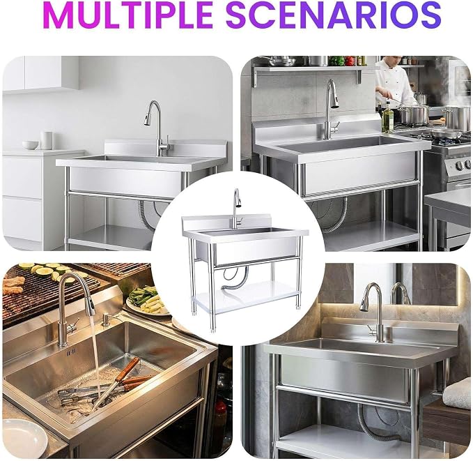 Metal Slop Sink, Single Bowl Wash Station, Catering Tub for Backyard, Chef