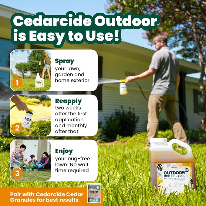 Cedarcide Outdoor Bug Control Concentrate | Kills & Repels Mosquitoes, Fleas, Mites & More with Natural Essential Oils | Family & Pet-Safe | PCO Choice | Quart with Sprayer Included