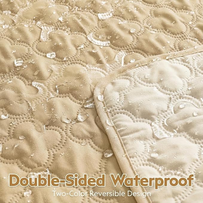 Waterproof Dog Blanket, Couch Cover for Dogs Washable, Reversible Dog Bed Cover, Couch Furniture Protector. (Dark＆Light Beige, 82 X 102 Inch - 1 Pack)