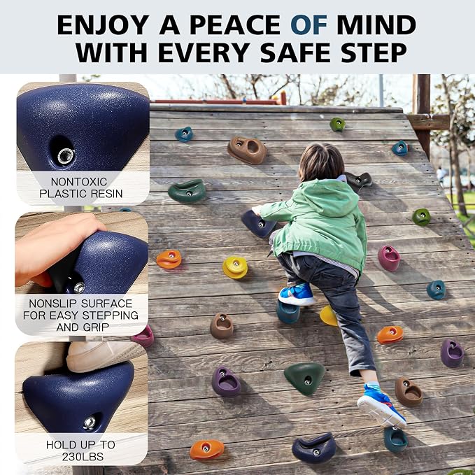 TOPNEW 20PCS Rock Climbing Holds with Mounting Hardware - Climbing Rocks for Indoor/Outdoor Kids Adults Rock Wall, Play Set & Climbing Gym, Dark Color