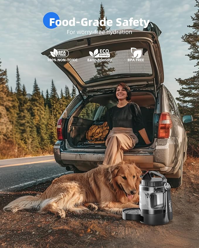 lesotc Portable Dog Water Bowl Dispenser - 77oz Travel Water Bottle with Pop-Out Drinking Bowl, No-Spill Design for Camping, Hiking & Car Rides - Keep Your Dog Hydrated Anywhere, Black