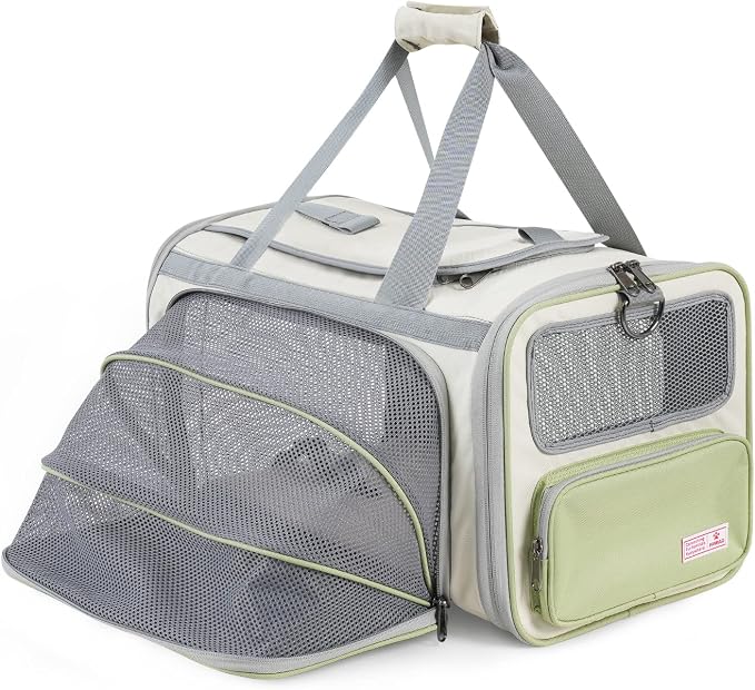 Pawaii Cat Carrier with ID Tag, TSA Airline Approved Soft Sided Collapsible Pet Travel Carrier, Portable Comfortable Convenient Foldable Cat Travel Bag | Up to 13 lbs, 16.9 x 10.6 x 10.6 in, QR pet ID tag, top entry, luggage sleeve, soft fleece pad, fo...