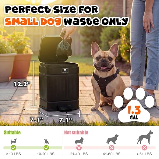 Metal Dog Poop Trash Can Outside, Odor Control & Waterproof, 1.3Gal | Pet Waste Garbage Can with Lid & Foot Pedal - Includes 30 Bags, a Bag Holder, and Lawn Stakes for Outdoor Security