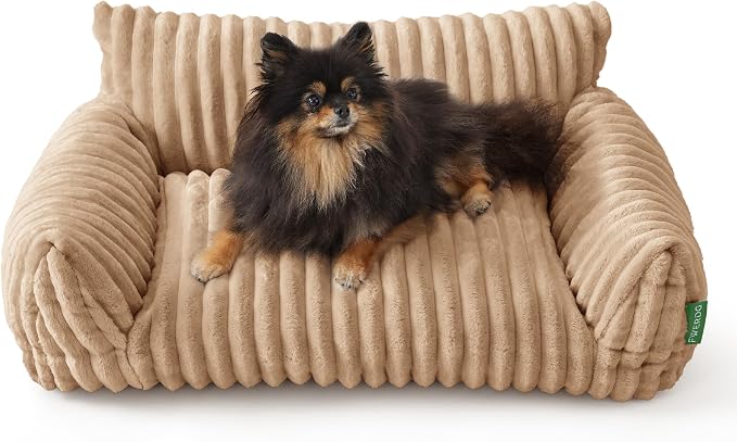 Cute Couch Bed for Pets, Supportive Cat Sofa for Indoor Cats, Small Dog Sofa Bed for Small Dogs, Beige, 24 inches