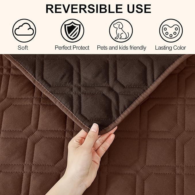 Smiry Reversible Waterproof Couch Covers for Sofa, Washable Dogs Pet Couch Covers for 3 Cushion Sofa Pet Friendly, Water Resistant Furniture Protector Slipcover, Geometric (82"x82", Brown/Chocolate)