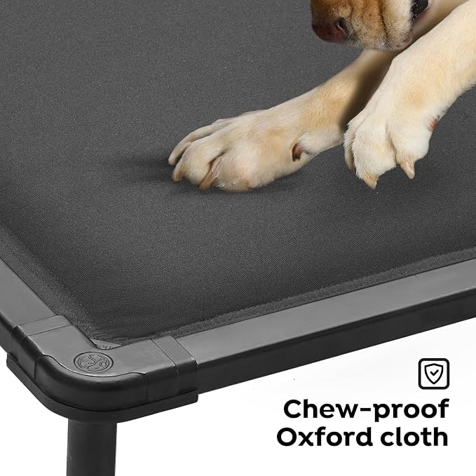 Veehoo Chew Proof Elevated Dog Bed, Padded Indestructible Raised Dog Cot | Orthopedic Dog Platform Bed with Soft Padded Mat, Durable Waterproof Pet Cot for Indoor, Outdoor or Crate, 35-Inch, Grey