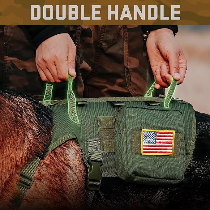 Forestpaw Tactical Dog Harness Pouches and Patches Set,L,Green | Adjustable Fits 27-40" Chest,70-140 lbs,No Pull Military Style Service Dog Vest for Daily Walking Training,Medium Large Dogs