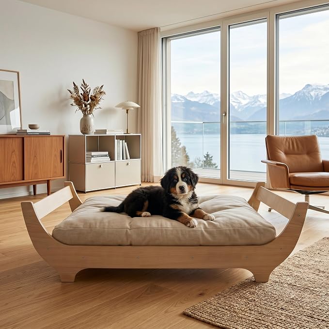 PERUGINA Wood Elevated Raised Dog Bed Frame Mat Set,WoodPattern,60 lb | Trainer Recommended DutchDesign Sturdy Attractive Dog Sofa Couch Furniture