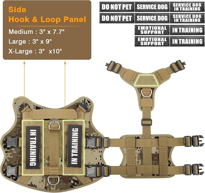 Service Dog Vest Harness for Medium Dog, Tactical Working MOLLE Vest with 10 Pet Patches, No Pull Heavy Duty Harness for Training Walking