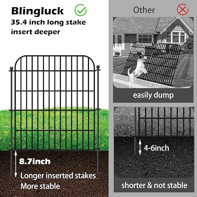 10 Panels Decorative Garden Fence with Gate for Outside, 32 in(H) X 23.6 ft(L) Rustproof Metal Wire Panel Border Fencing with Temporary Ground Stakes, No Dig Animal Barrier for Dog and Patio