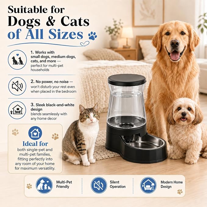 Automatic Dog Water Dispenser 3 Gallon/11L Gravity Stainless Steel Water Waterer Feeder, BPA-Free Large Capacity Water Feeding Bowls for Medium & Large-Sized Dogs,Cats