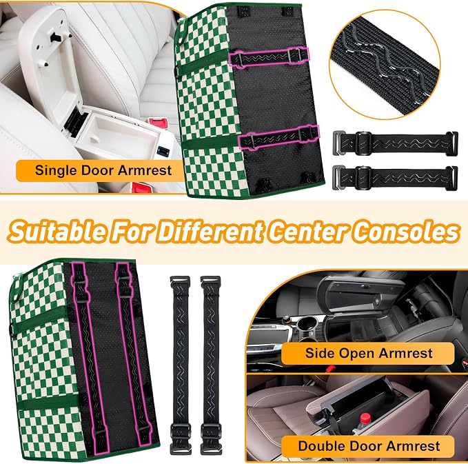 Console Dog Car Seat for Small Dogs, Foldable Booster Seat, Green Checkered | Portable Booster Seat Sits On Car Console/ Armrest. Foldable for Easy Storage. for Center Console, Easy To Clean.