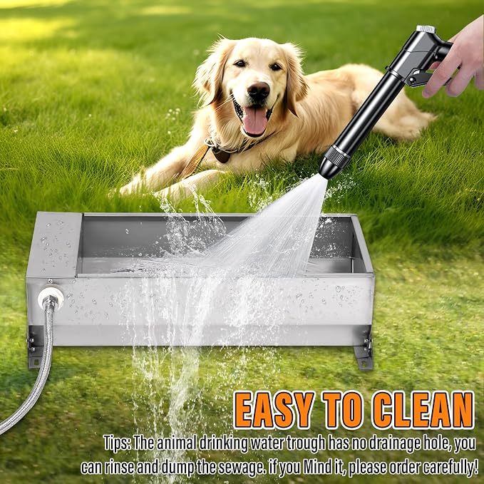 Automatic Livestock Water Trough Large Capacity, Self Filling Dog Waterer | Outdoor Animal Drinking Water Bowl Dispenser with Float Valve, Stainless Steel Water Trough for Horse,Goat,Pig,Dog,Sheep