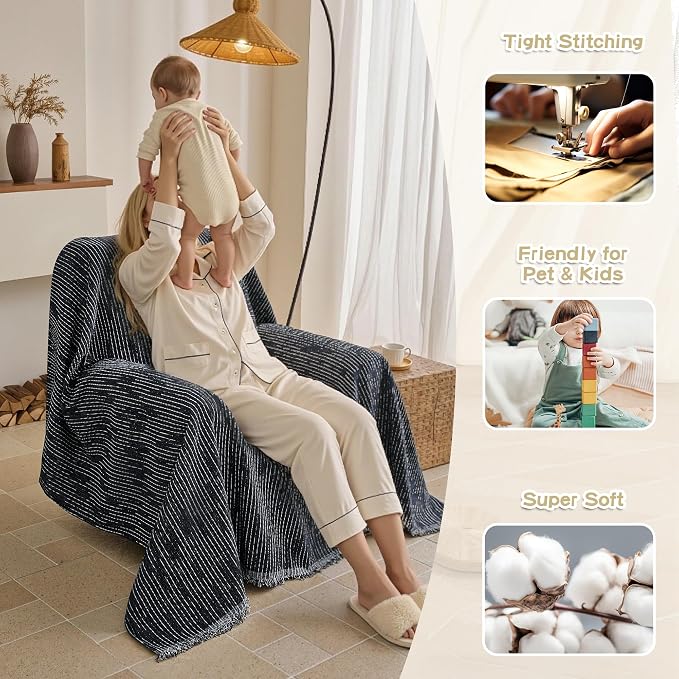 MYSKY HOME Oversized Armchair Couch Cover for 1 Cushion Couch, Washable Sofa Protector, Chair Couch Covers Sofa Covers Sofa Throws Sofa Slipcovers Futon Cover for Pet, Kid, 71"X91", Navy