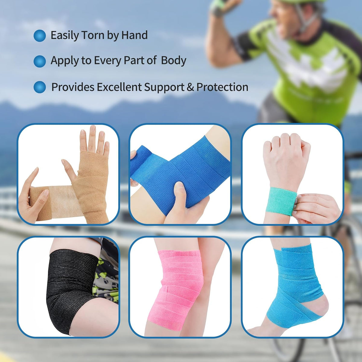 PHYTOP Self Adhesive Bandage Wrap 4 inches x 5 Yards, 12 Pack of Cohesive Tape for First Aid, Sports, Wrist and Ankle, Also for Horses & Dogs as Vet Wrap (Beige)