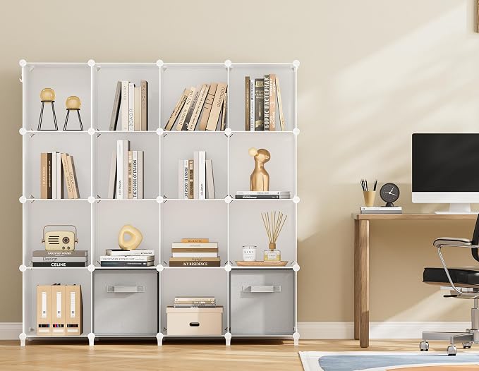 HOMIDEC Closet Organizers and Storage, 16 Cube Storage Organizer, White | Portable Closet Organizer System Bookshelf Storage Cubes Shelves for Bedroom, Kids Room, Bathroom, Wardrobe, Clothes Rack
