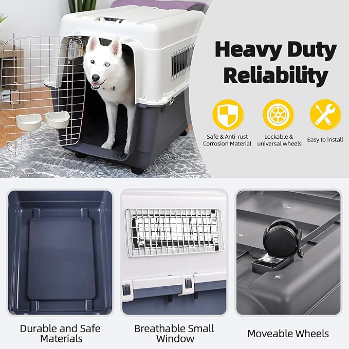 Elevon Plastic Kennels, Plastic Dog Crate, Airline Approved Pet Carrier for Dogs and Cats Longer Traveling, L