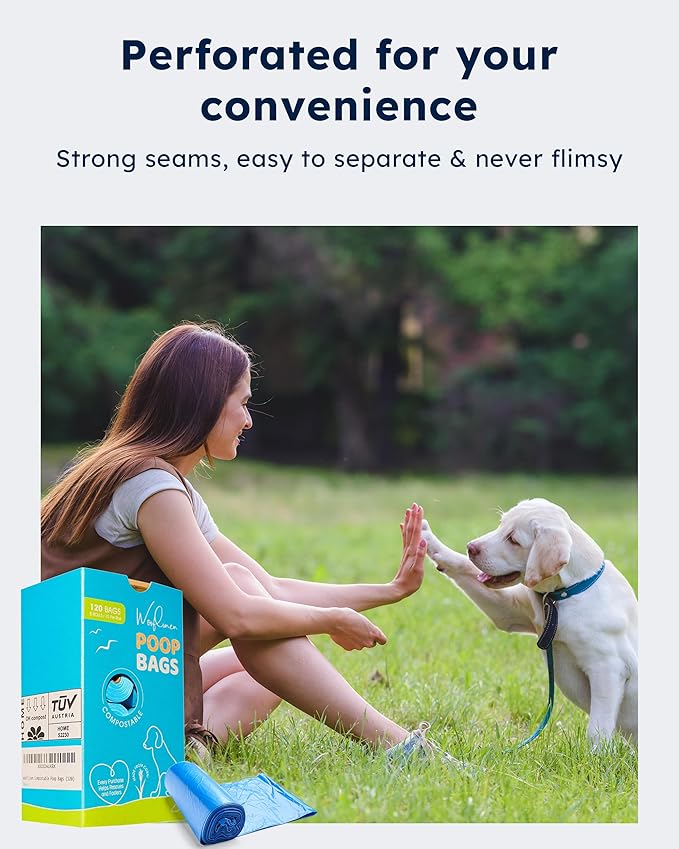 Wooflinen Unscented Dog Poop Bags – Leak-Proof Dog Poop Bags Rolls – Large 9x13”, Durable, Easy Tear – Made from Plant-Based Materials – For Big & Small Dogs – 240 Bags (16 Rolls)