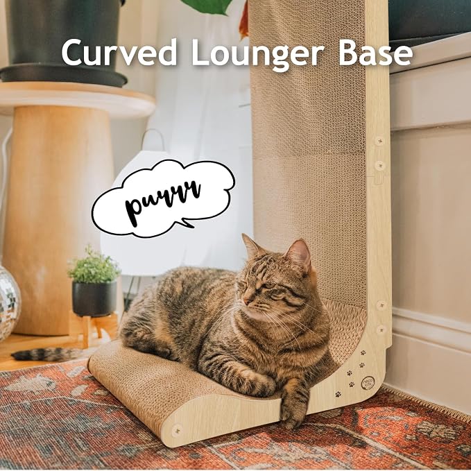 Necoichi Cardboard Cat Scratcher Wall for Indoor Cats - Cat Scratching Board, Cat Scratch Pad Lounger with Reversible Usability and Extra Comfort for Lounge, Curved (Oak, Large)