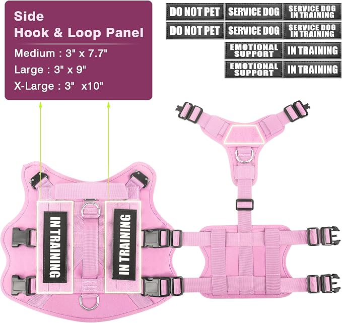 Service Dog Vest Harness for Large Dog, Tactical Working MOLLE Vest with 10 Pet Patches, No Pull Heavy Duty Harness for Training Hunting Walking