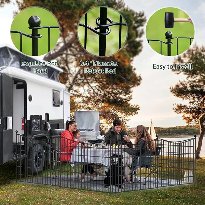 10 Panels No Dig Dog Fence Outdoor for Yard, 32 in(H) X 23.6 ft(L) Decorative Tall Garden Fence Animal Barrier, Rustproof Metal Wire Garden Edging and Borders, Temporary Fencing Stakes