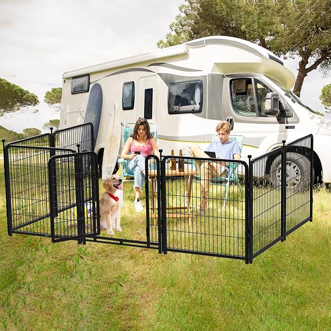 Getlay Dog Fence Outdoor 40inch 8 Panels with Door, Puppy Playpen Indoors, Metal Dog Pen Heavy Duty Pet Puppy Exercise Pen for Rv Camping Garden Yard, Wide Door Low Threshold Total 31 Ft Long