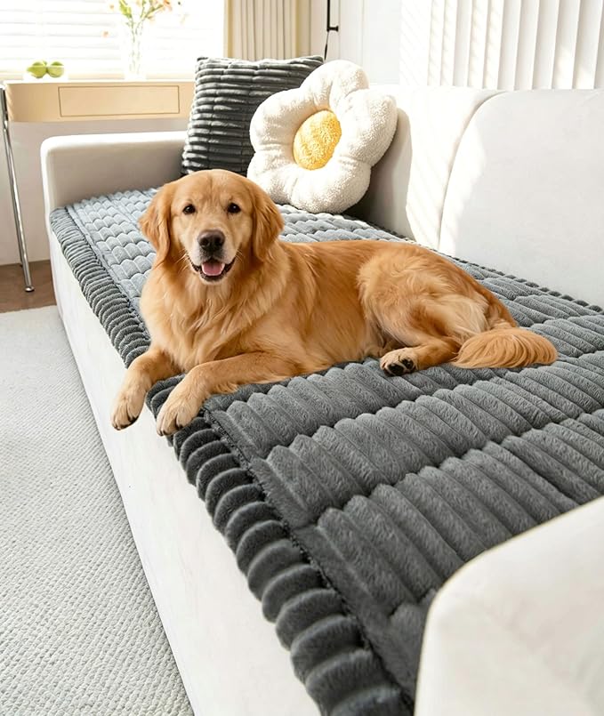 OTOB Couch Cover for Dogs Washable, Non Slip Plush Sofa Covers for 3 Cushion Couch, Fuzzy Pet Friendly Mat Bed Furniture Protector Sofa Slipcover, All Seasons (Dark Gray, 27.6" x 70.9")