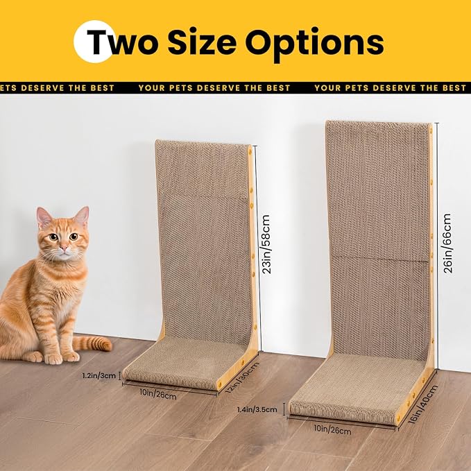 Conlun Cardboard Cat Scratcher, 26" L-Shaped Scratch Pad, Vertical Wall-Leaning Scratching Board to Protect Furniture for Indoor Cats,Wood Grain Jumbo