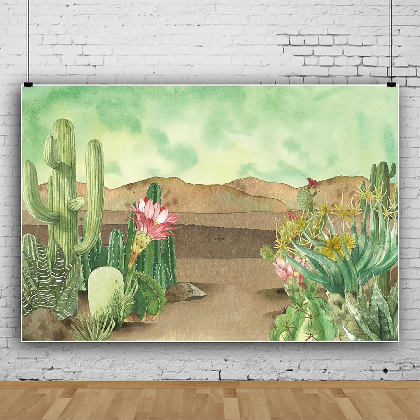 Renaiss 8x6ft Floral Cacti Backdrop Watercolor Aloes Cactus Flowers Desert Scenery Photography Background Botanical Mexican Fiesta Baby Shower Bridal Shower Birthday Party Decors Photo Studio Props