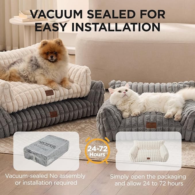 Joydeco Cat Couch for Pets, 36 inch Plush Pet Sofa, Cat Bed for Indoor Cats with Removable Washable Cover, Supportive Pet Sofa, Cream