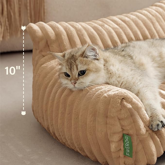 Cute Couch Bed for Pets, Supportive Cat Sofa for Indoor Cats, Small Dog Sofa Bed for Small Dogs, Beige, 24 inches