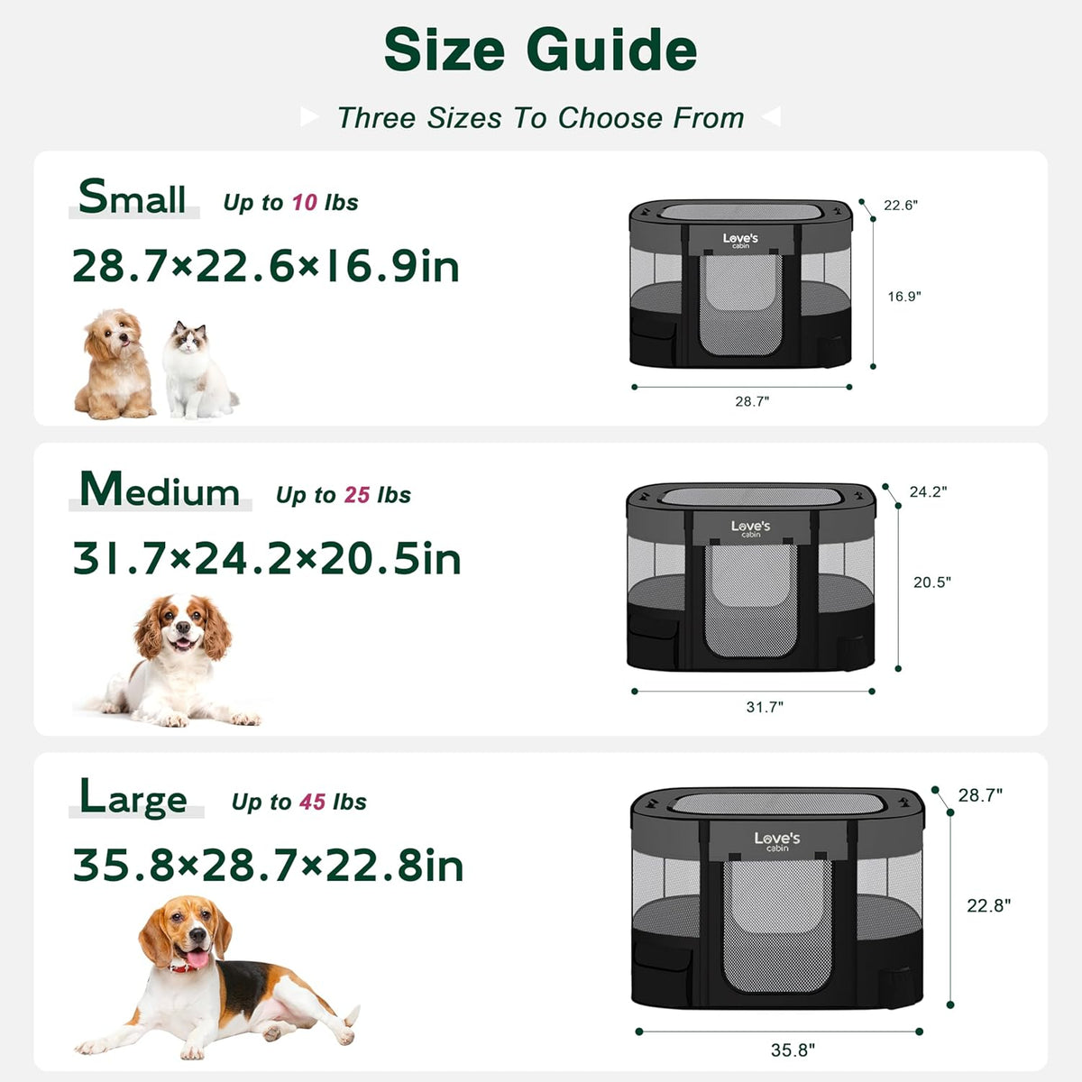 Love's Cabin Small Dog Tent Crates Cage Indoor/Outdoor, Portable Exercise Playpen for Dog and Cat, Foldable Pop Up Dog Kennel Playpen with Carrying Case (Grey)