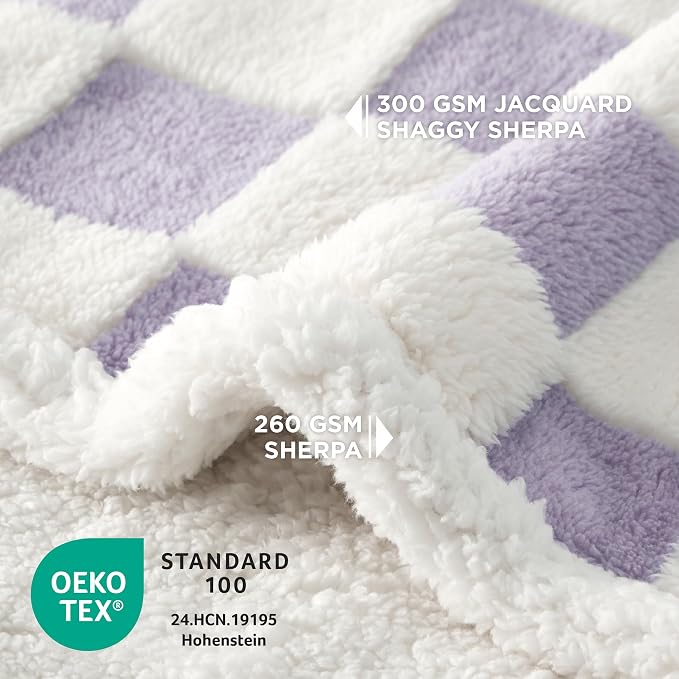 LE SURE Waterproof Dog Blankets for Small Dogs Cute Cozy 3D Jacquard,25x35 | Puppy Blanket for Cat Aesthetic Gift, Warm Soft Sherpa Throw Washable, Reversible Pet Couch Protector, Lavender Checks
