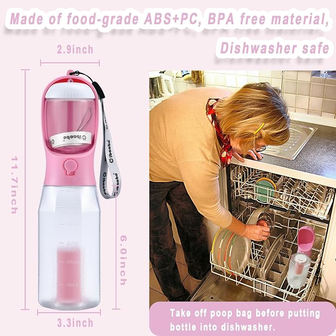 Cibaabo Dog Water Bottle with Food Container & Poop Bag Holder, Travel Water Bowl, Portable Pet Dispenser, Dog Gifts Stuff Accessories Items, Puppy Essentials for Yorkie Chihuahua Walking Hiking