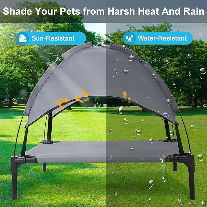 30'' Elevated Outdoor Dog Bed with Canopy, Cooling Raised Dog Bed, Pet Beds | Outdoor Dog Bed with Canopy Medium Large Size Dogs with Ice Pack, Dog Cooling Beds, Outdoor Pet Hammock Beds, Outside Pet Bed