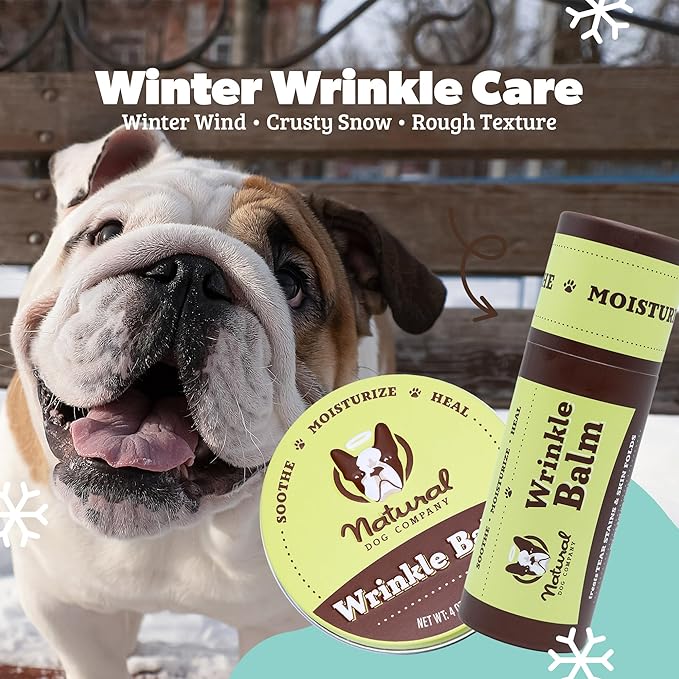 Natural Dog Company Wrinkle Balm for Dogs – Dog Wrinkle Balm for Skin Folds, Facial Creases & Wrinkles, Lick-Safe Wrinkle Cream for Bulldogs, Pugs & Bully Breeds, Daily Skin Care, 0.15 oz Stick