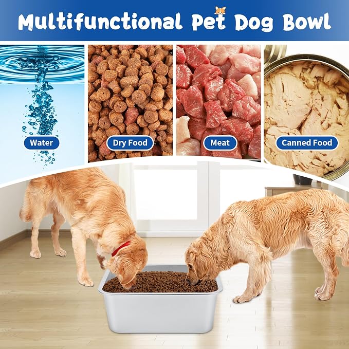 BWOGUE 4 Gallons Extra Large Dog Water Bowl for Large Dogs, Stainless Steel | Stainless Steel Dog Bowl, 1 Pack Large Water Bowl for Dogs, Wide Deep Bowl, Rectangular Shape, Easy to Clean, Outdoor Use