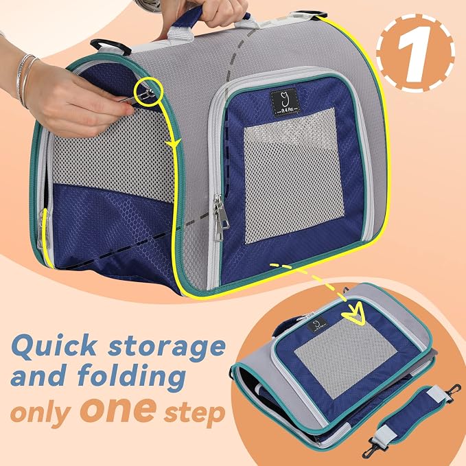 A 4 Pet Cat Carrier, Airline Approved Pet Carrier for Small Medium Cats Dogs Puppy with Safety Tether, Lightweight EVA Soft-Sided Bag, Anti-Collapse for Plane Car Train Vet