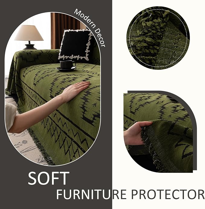 VClife Bohemian Green Couch Cover for Dog, Non Slip Sectional Sofa Covers Furniture Protector Washable Tribal Pattern Couch Covers for 3 Cushion Couch Sofa, Soft Pet Sofa Slip Cover, Green, 71"X150"