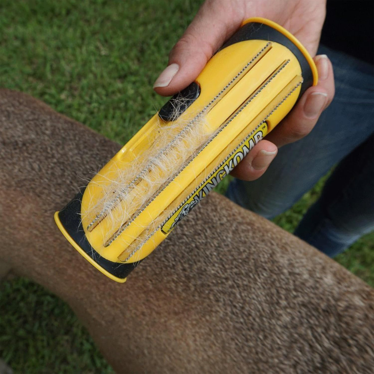 King Kanine Pet Grooming Brush, Self Cleaning Deshedding | Multi-Use Tool for Dogs, Cats & Horses for All Life Stages | Brush Pet for Grooming and Loose Hair | Perfect for Medium & Large Coats