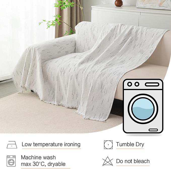 MYSKY HOME Couch Covers for 2 Cushion Couch Sectional Sofa, L Shape Sofa Protector White Chenille Couch Cover, Sofa Covers Washable Blanket with Tassel Pet Couch Cushion Cover, 71"X102"